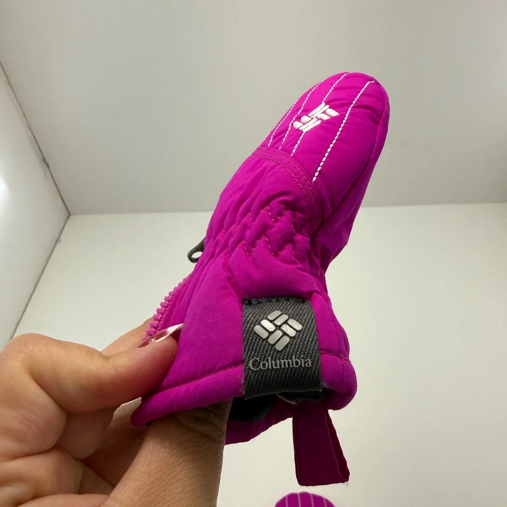 Columbia Infant Pink Fuchsia Zip Mittens One Size Fleece Lined Snow Mitts
